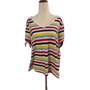 St John’s Bay Striped V Neck Top Short Sleeve Multicolor Shirt Women’s XXL